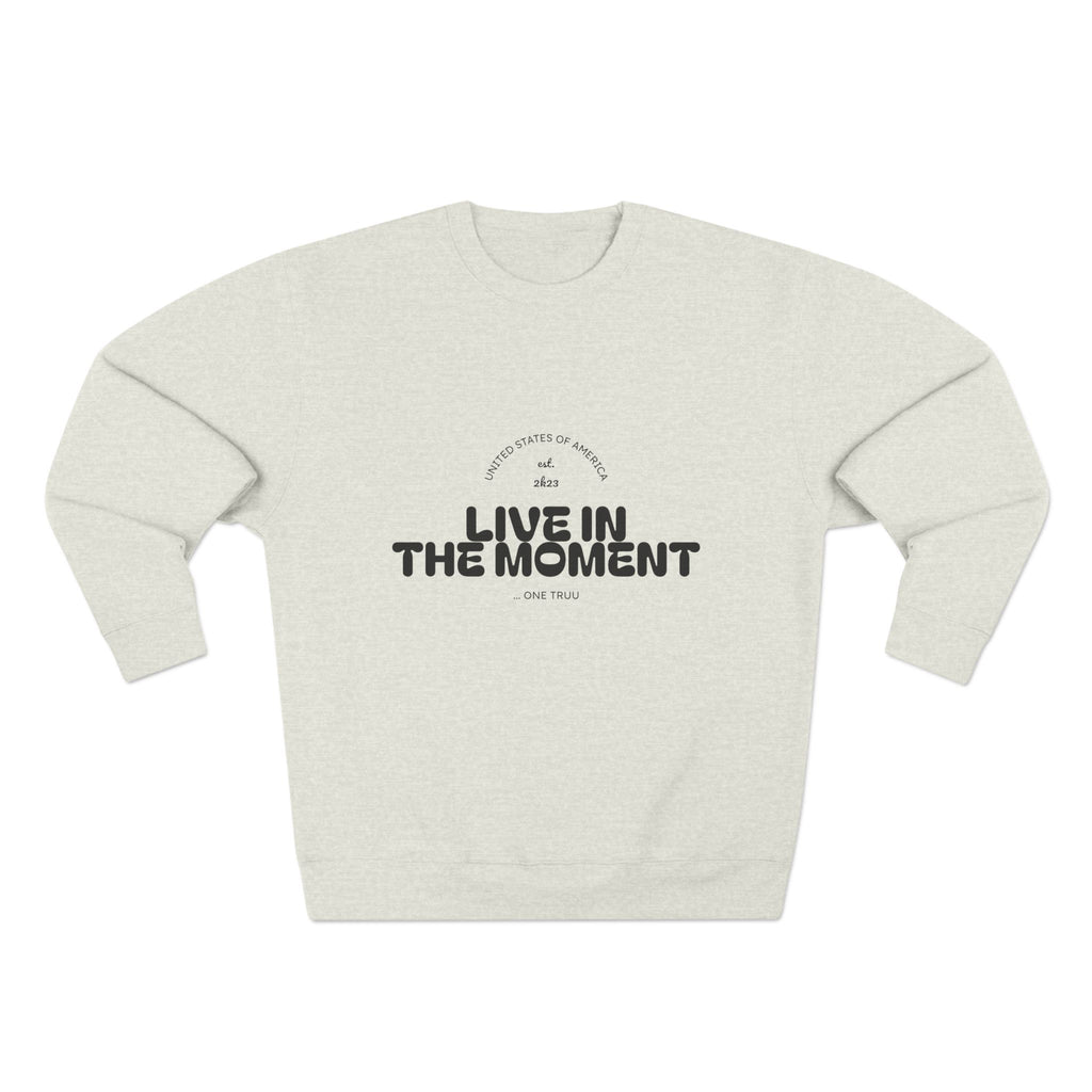 Live in the Moment Unisex Crewneck Sweatshirt, Inspirational Apparel, Cozy Casualwear, Perfect Gift for Friends, Everyday Comfort